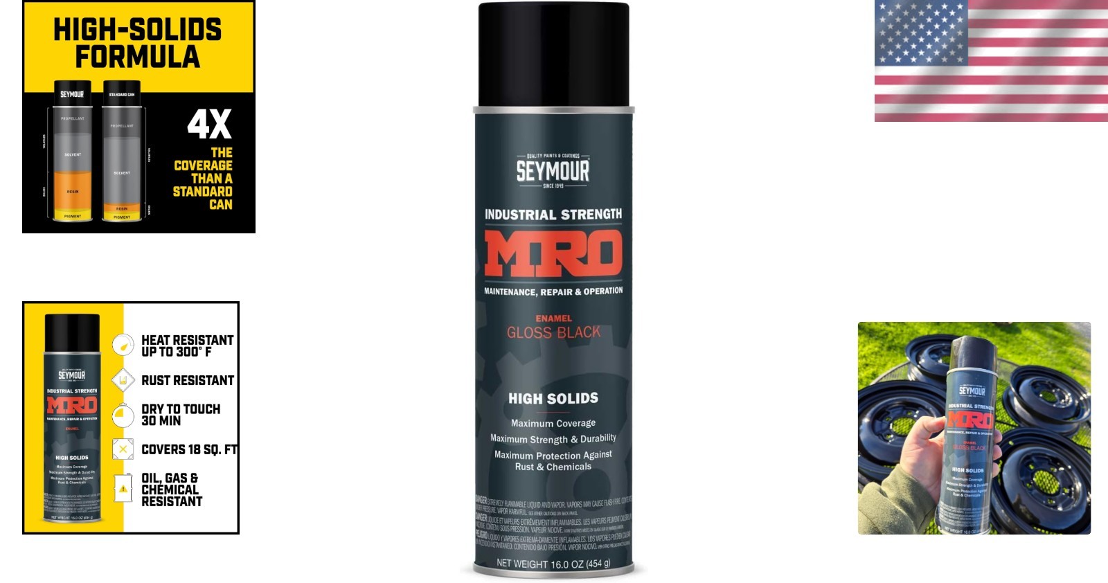 Professional Grade High Solids Gloss Black Spray Paint – 16oz for Metal & Wood