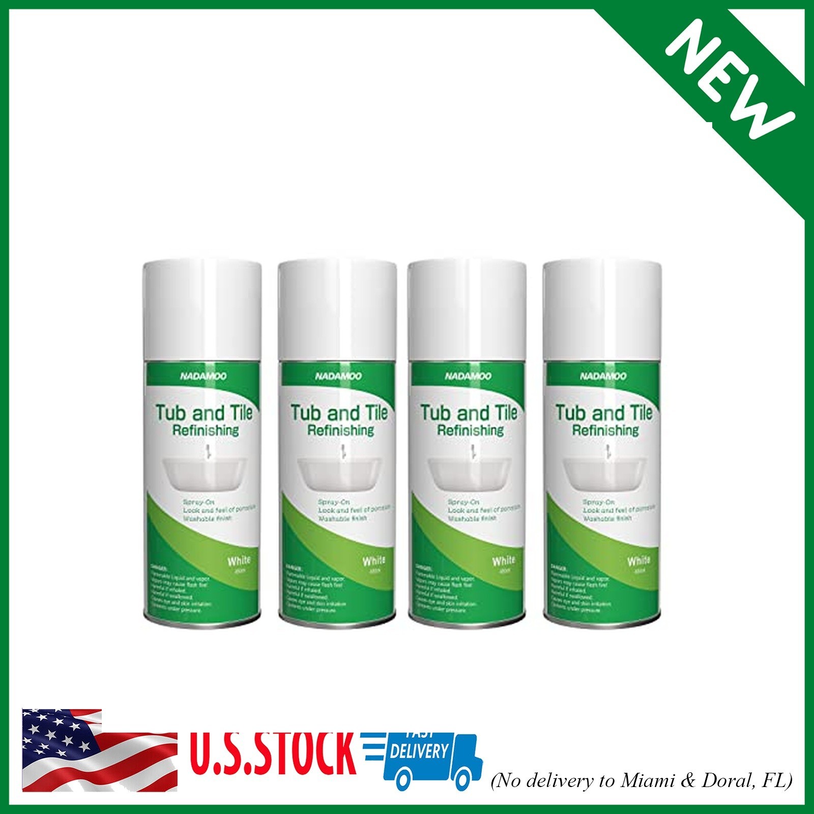 NADAMOO Tub and Tile Spray Paint White, 450ml, 4 Cans, Aerosol Bathtub Refinishi
