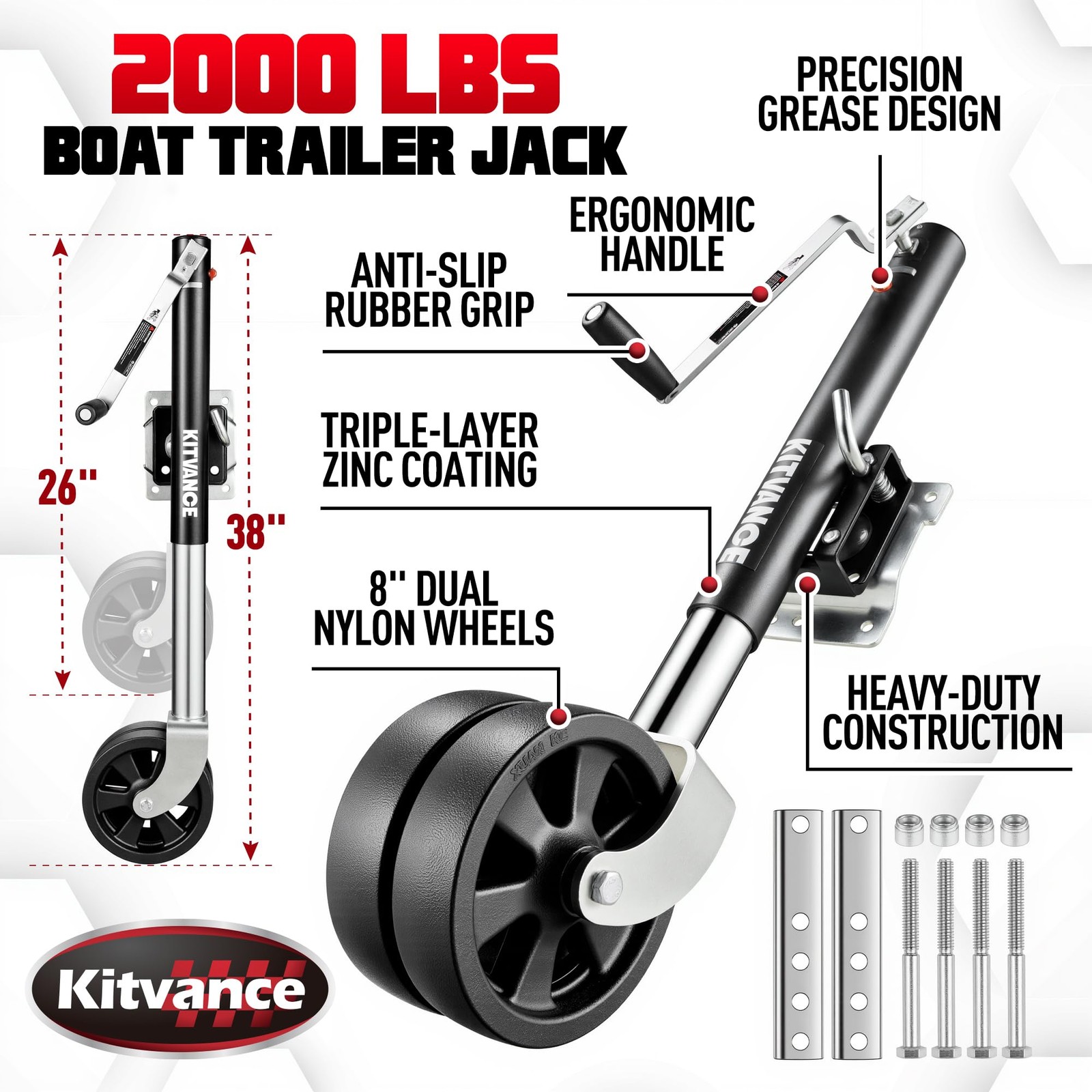 Durtschi Upgraded 2000 Lbs Boat Trailer Jack 8 Dual Wheels- Heavy Duty Boat