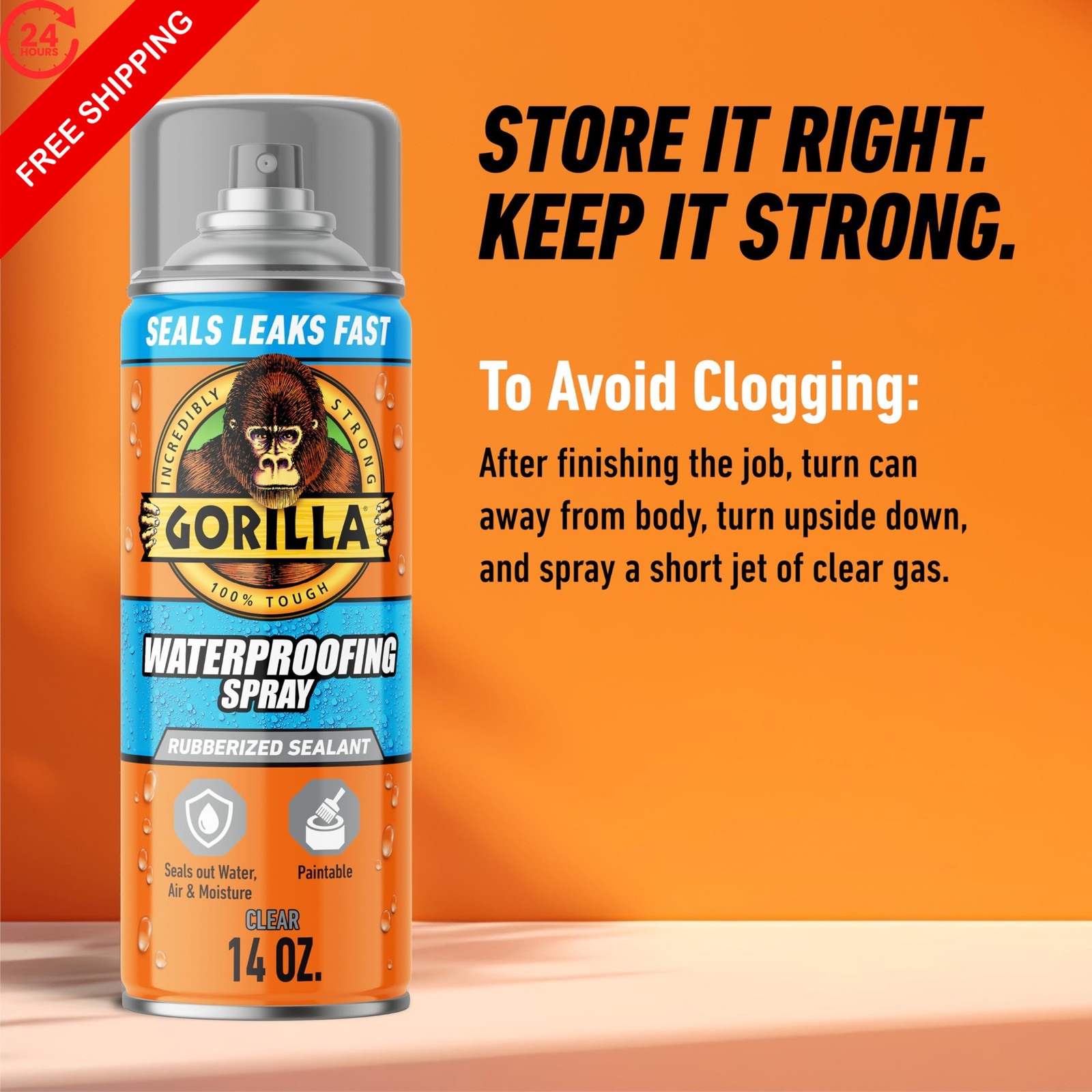 Gorilla Waterproofing Spray Clear, Flexible Rubberized 2 – Pack, Clear