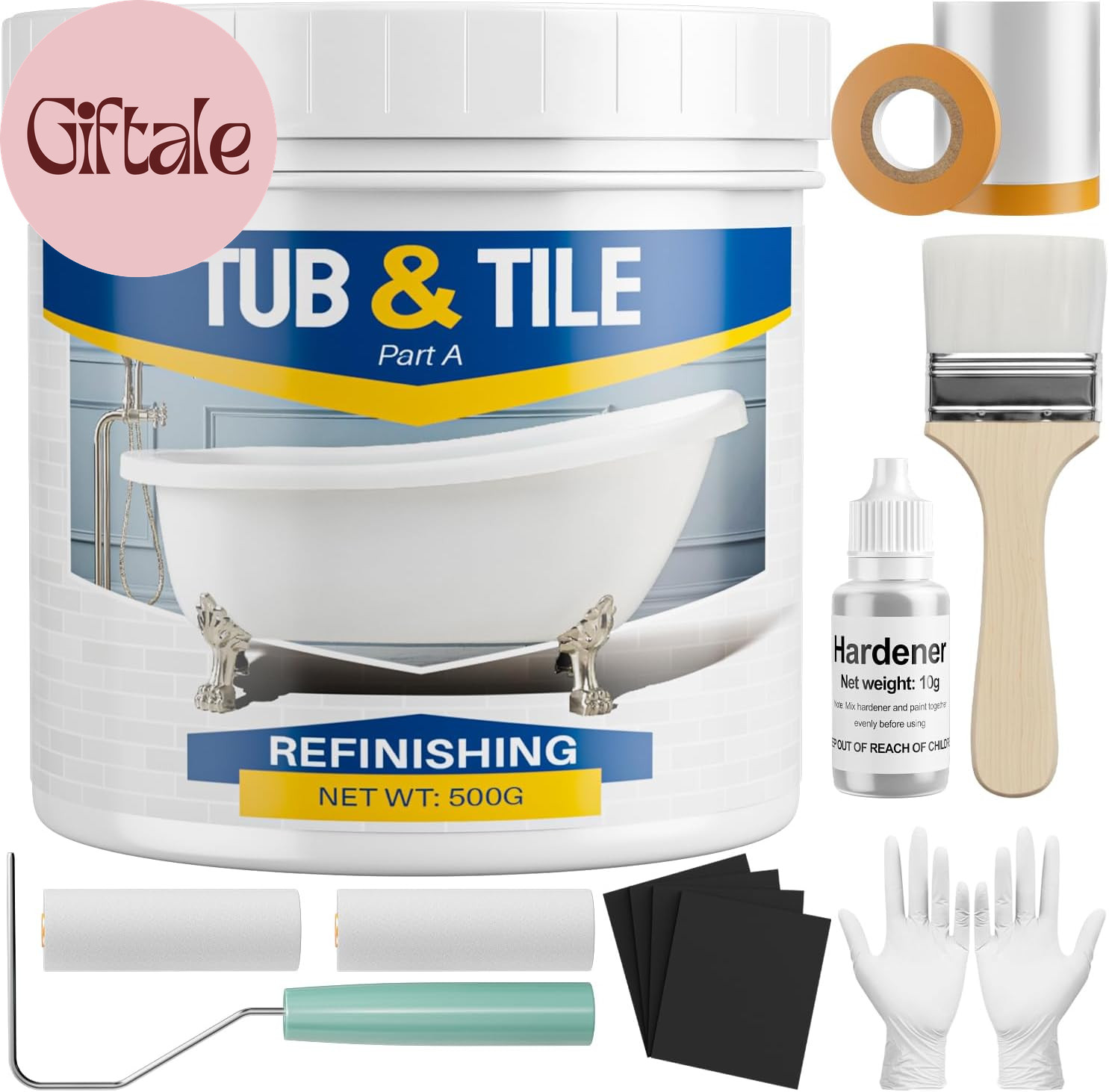Tub and Tile Paint Refinishing Kit, 17Oz Bathtub Refinishing Kit with Tools, DIY