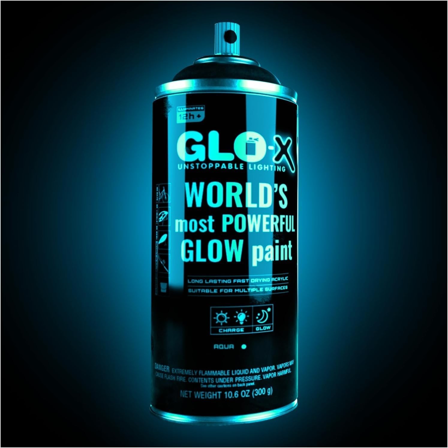 Blue Glow In The Dark Spray Paint 10.6 oz Acrylic for Indoor/Outdoor Use