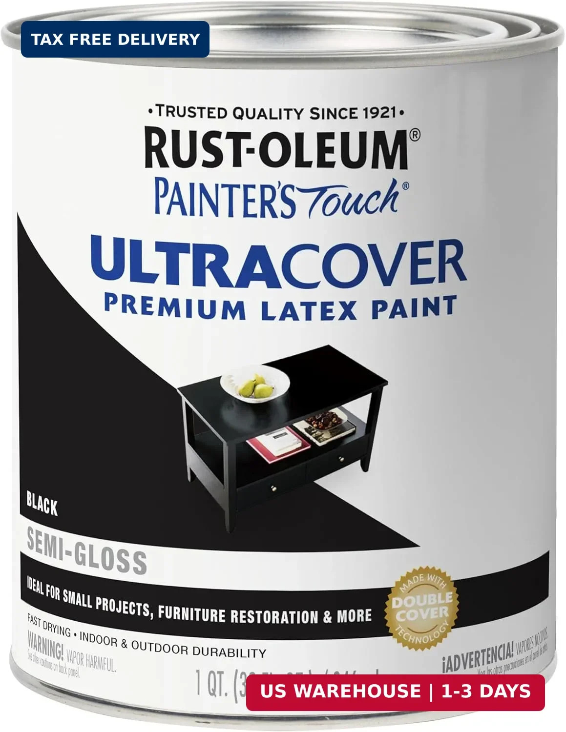 Rust-Oleum 1974502 Painter’s Touch Latex Paint, Quart, Semi-Gloss Black 32 Fl Oz