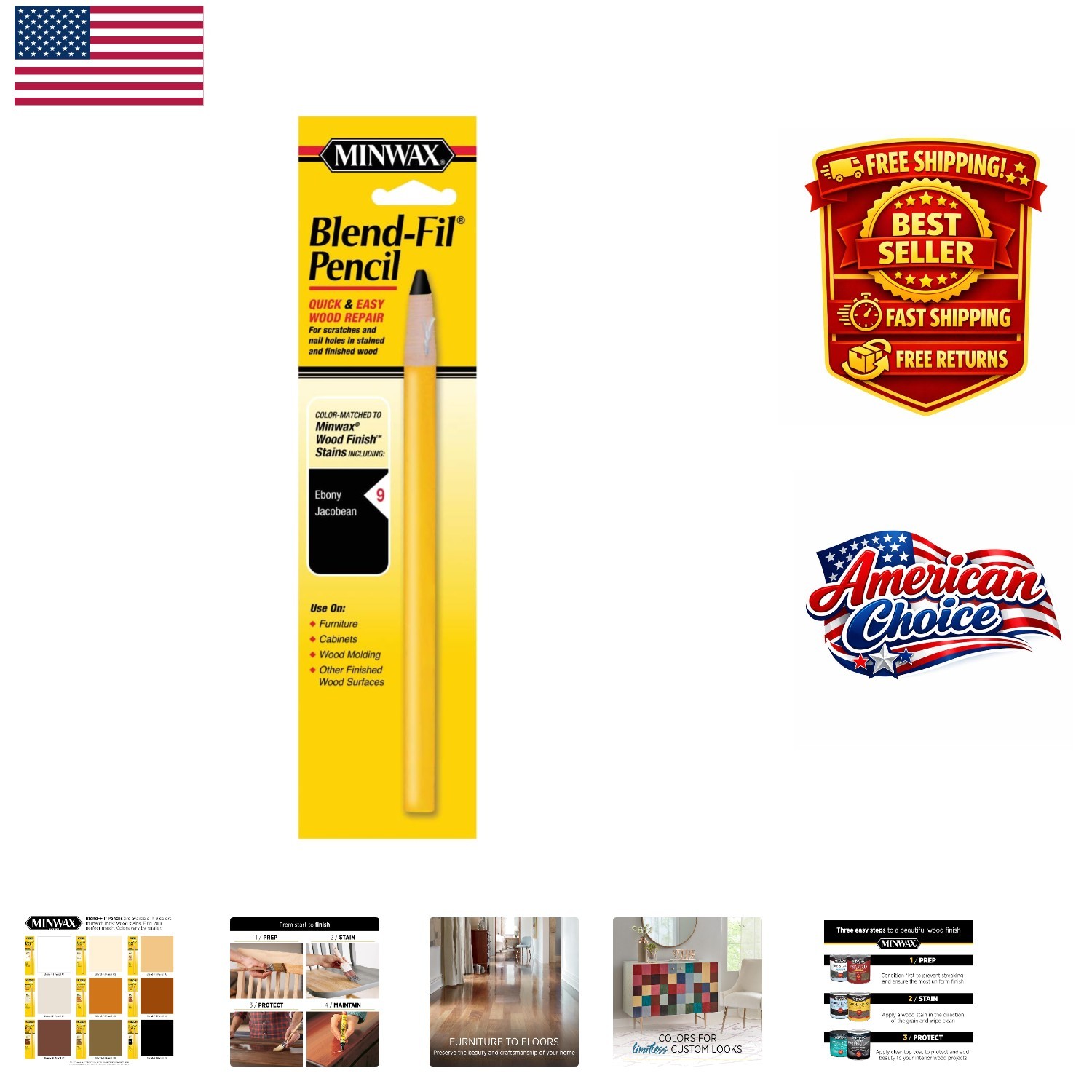 No Mess Wood Repair Pencil in Ebony Jacobean – Effortless Touch-Up for Furniture