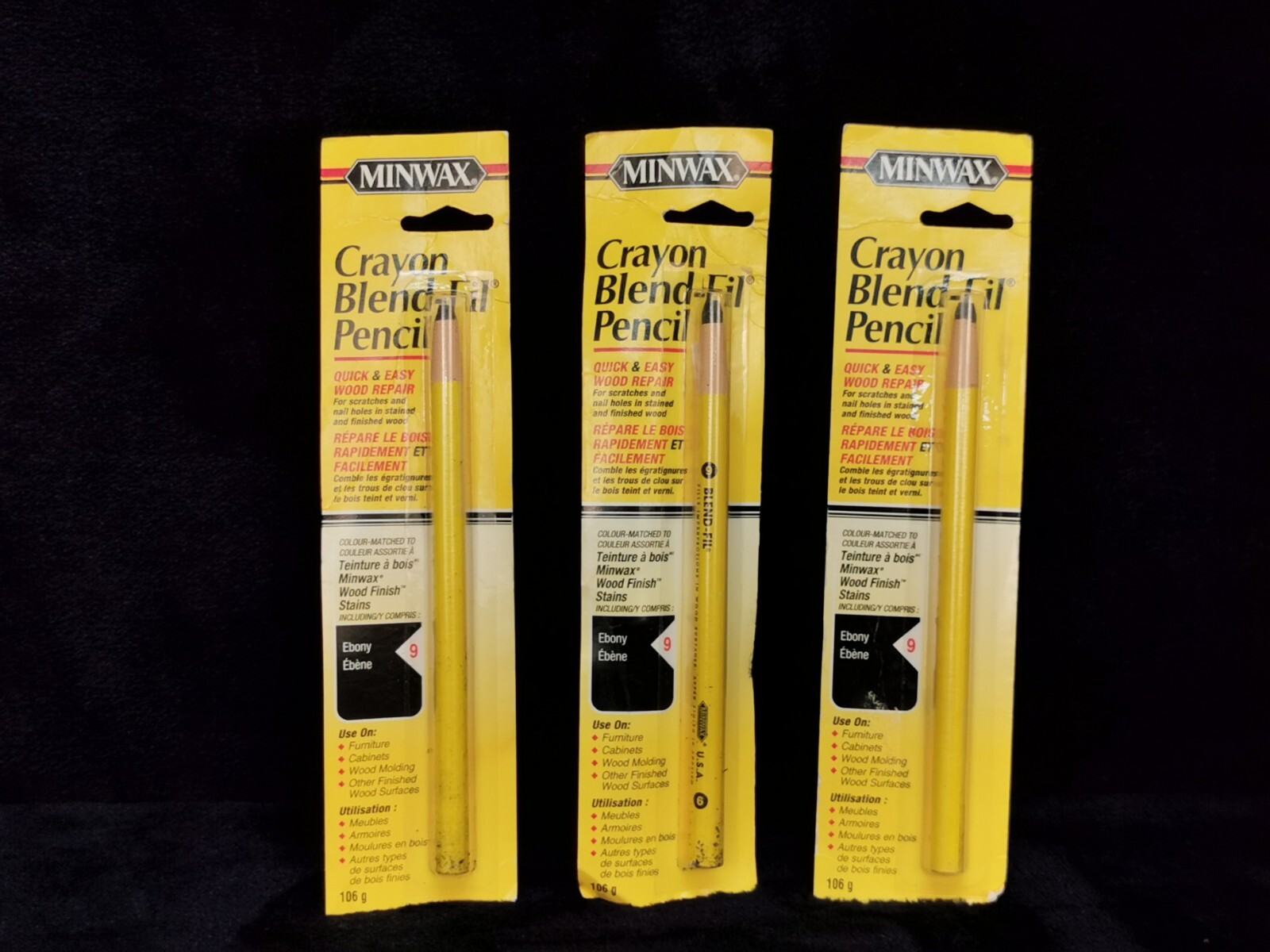 Lot of 3 Minwax Blend-Fil Wood Repair Pencil Set Ebony #9