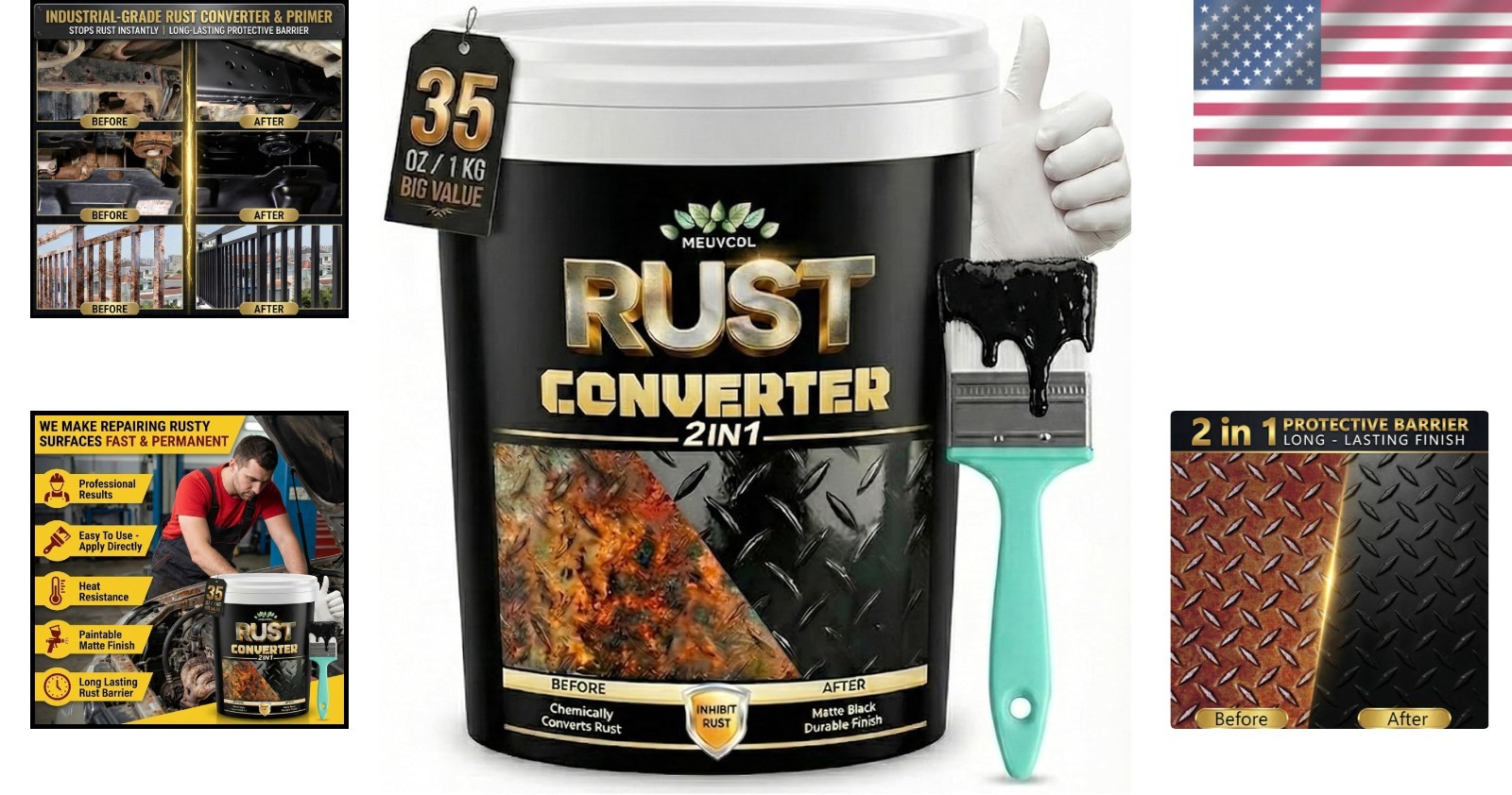 Crack Resistant Rust Reforming Paint 35 Oz Black for Indoor and Outdoor Projects