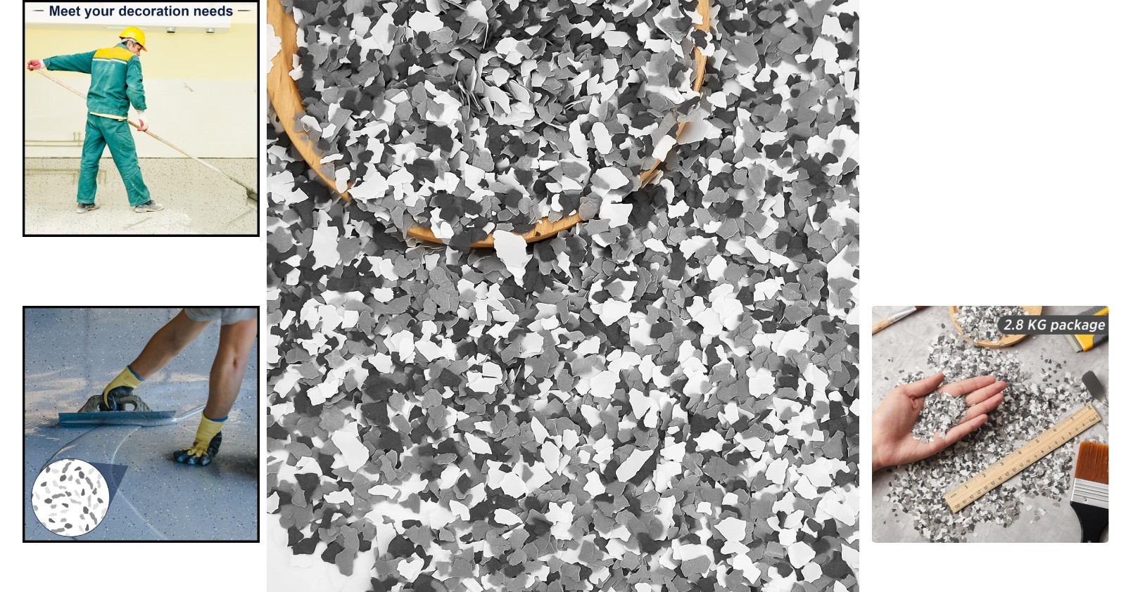 6.17 lb Black, White, Grey Epoxy Flakes – Stylish Storage Solution for Floors