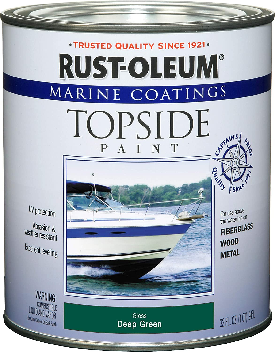 Marine Boat Wood Metal Fiberglass Topside Paint Coating Gloss Green 1 Quart Gift