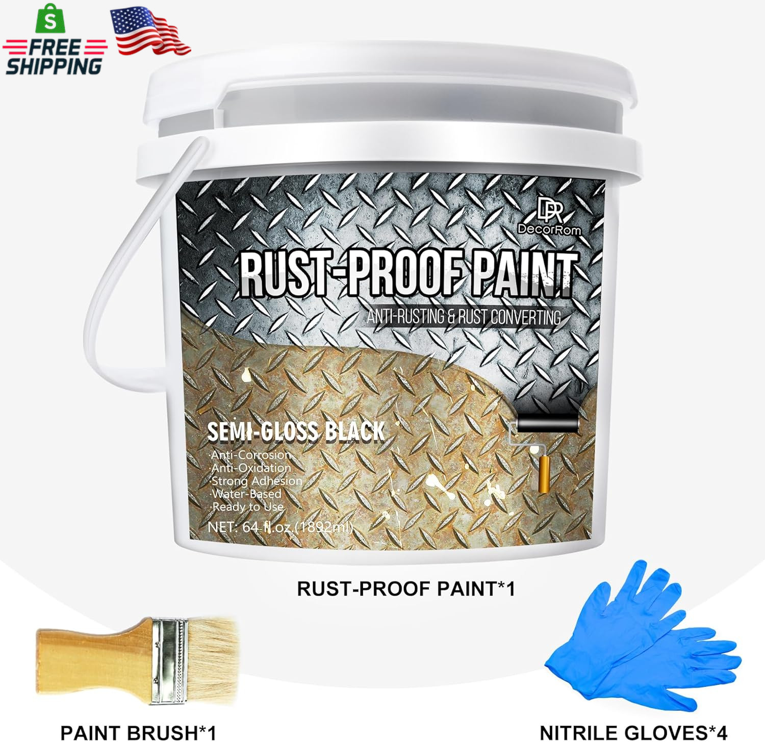 Rust Converter Paint – 64Oz Water-Based Rust Reformer & Metal Primer, Semi-Gloss