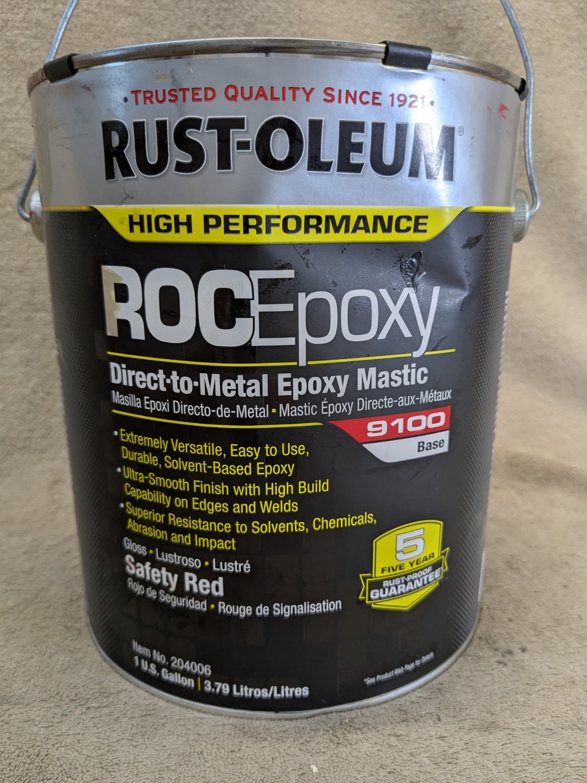 Rust-Oleum 204006 Paint Base Safety Red Gloss 1 Gal 125 To 225 Sq Ft/Gal