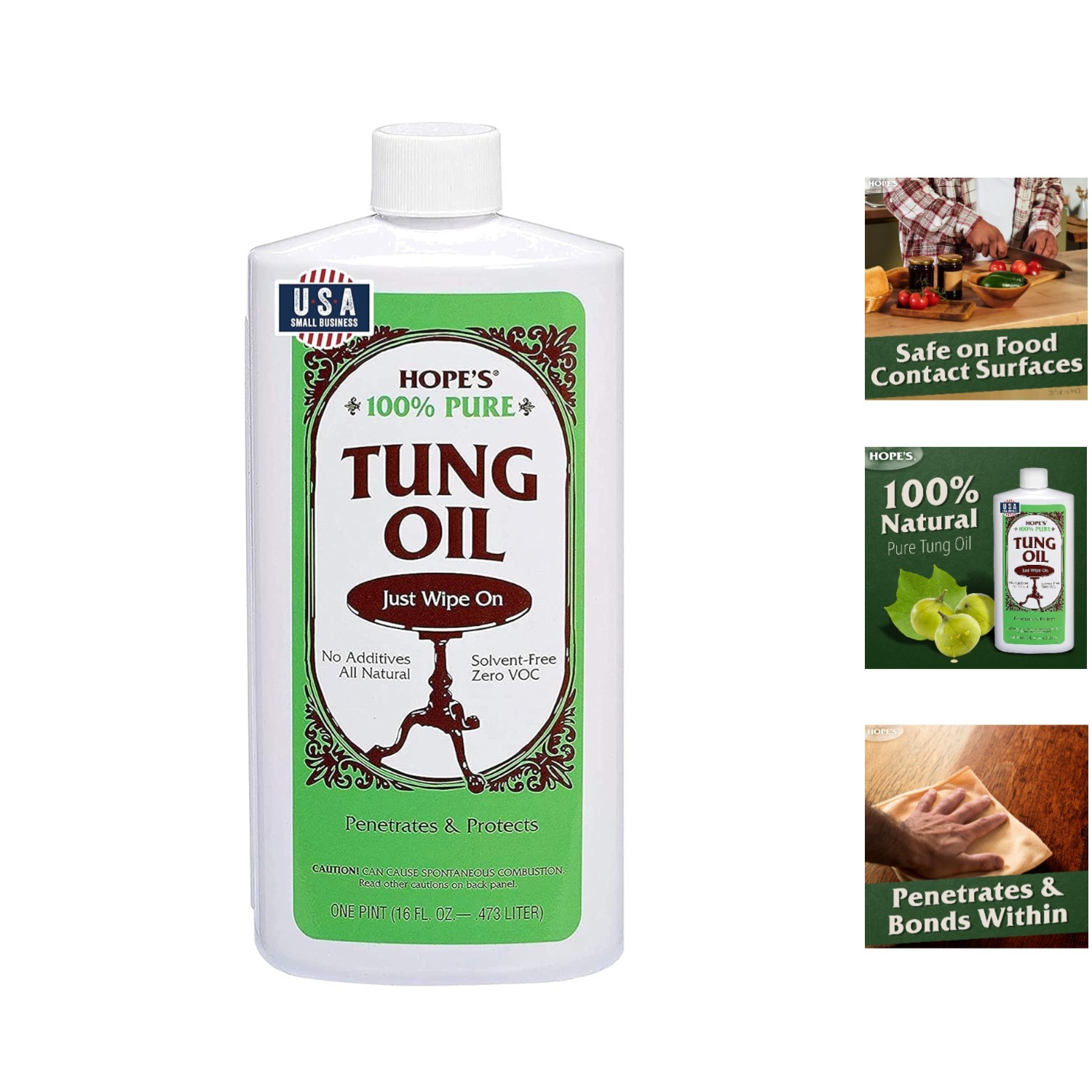 Hand-Rubbed Finish Tung Oil – 100% Pure, Food Safe, 16 Fl Oz – Ideal for Crafts