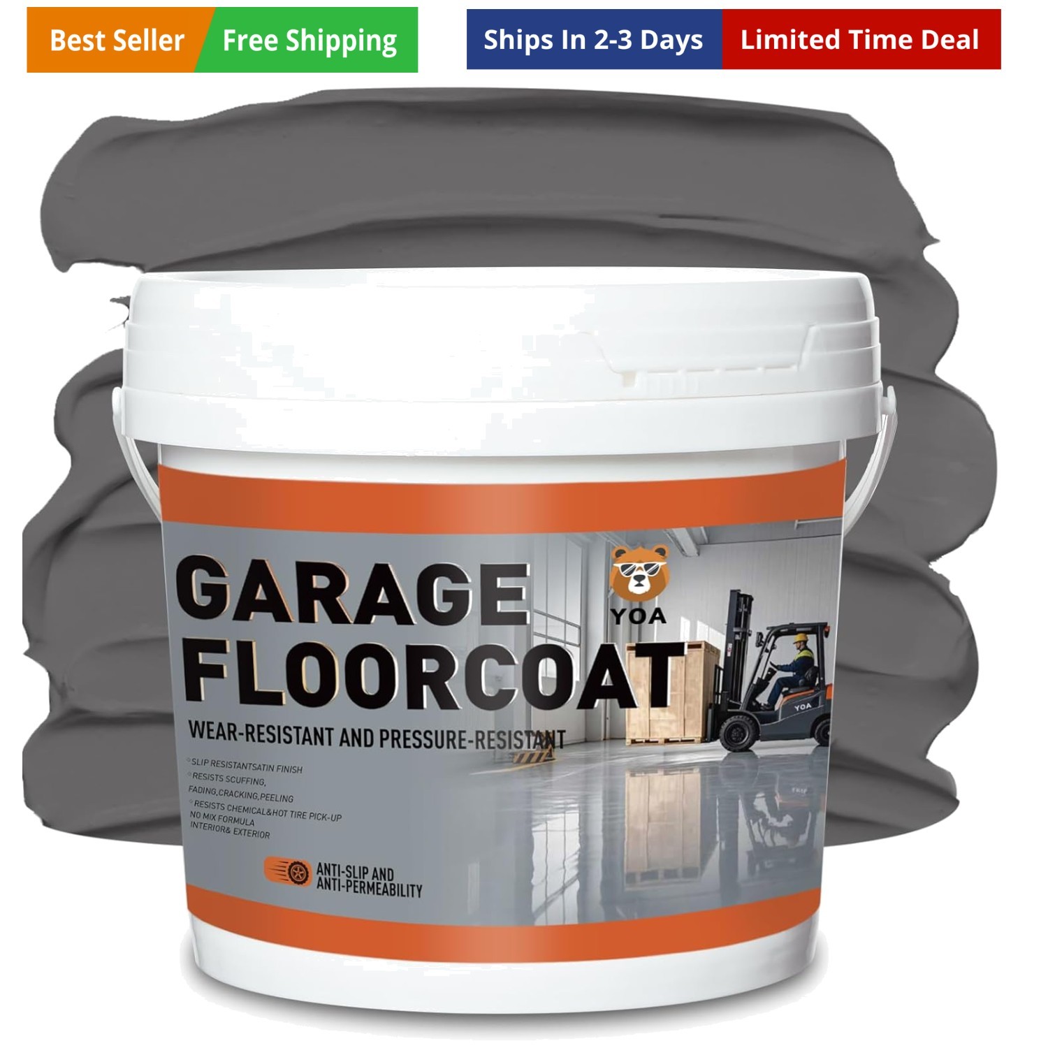 Professional Concrete Floor Paint, 1-Gallon/Medium Gray, Epoxy Coating, Suita…