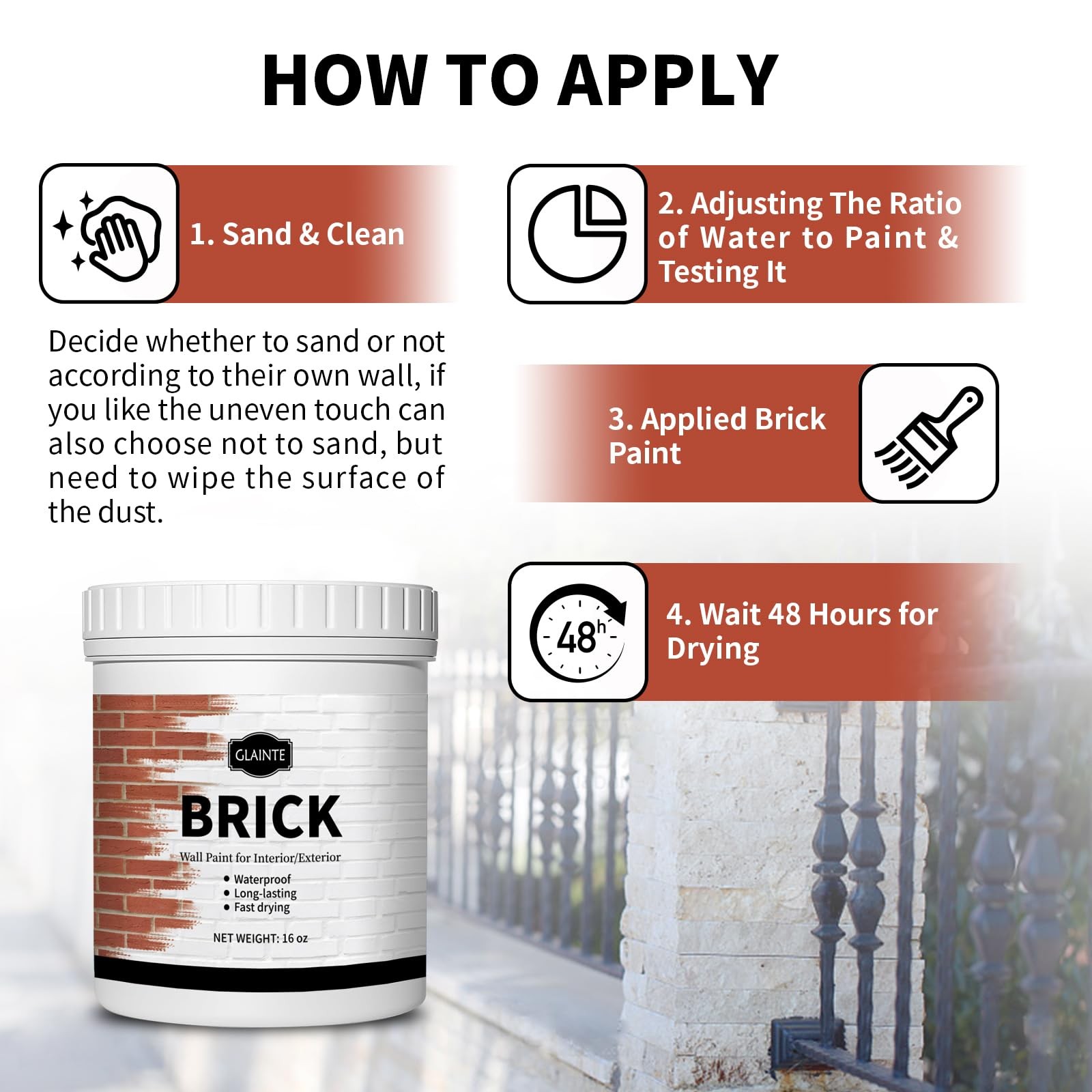GLAINTE Brick Transformation Paint for Brick, Fireplaces, Walls, and Concrete, I