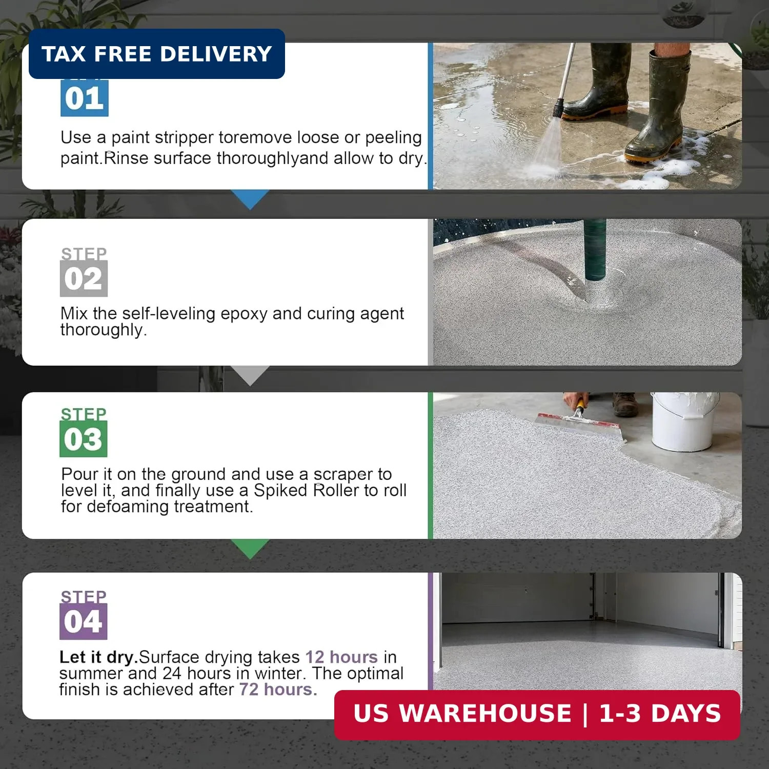 Epoxy Colored Sand Floor Paint Self Leveling-210 Fl Oz | Easy Pour & Roll Applic