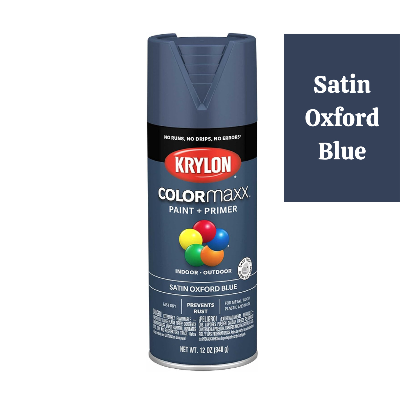 Krylon COLORmaxx K05571 Spray Paint and Primer – Satin Oxford Blue – 12 Ounce