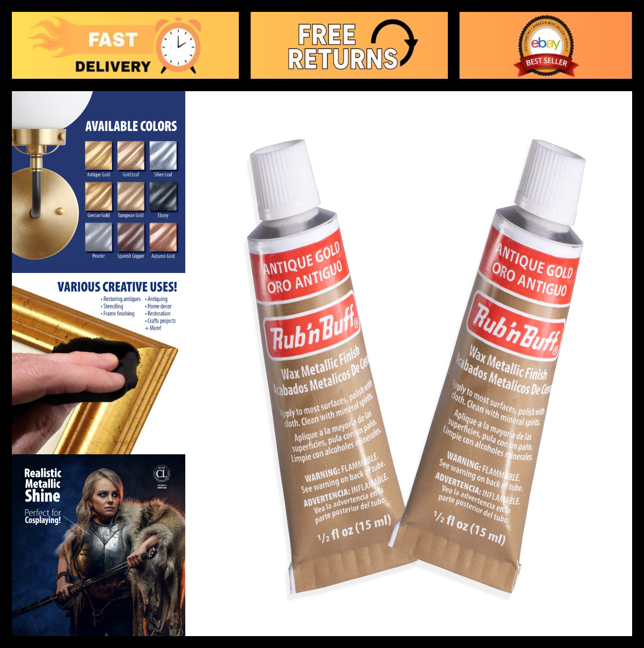 Versatile Gilding Wax Set – 2 Antique Gold 15ml Tubes for Furniture Finishing &