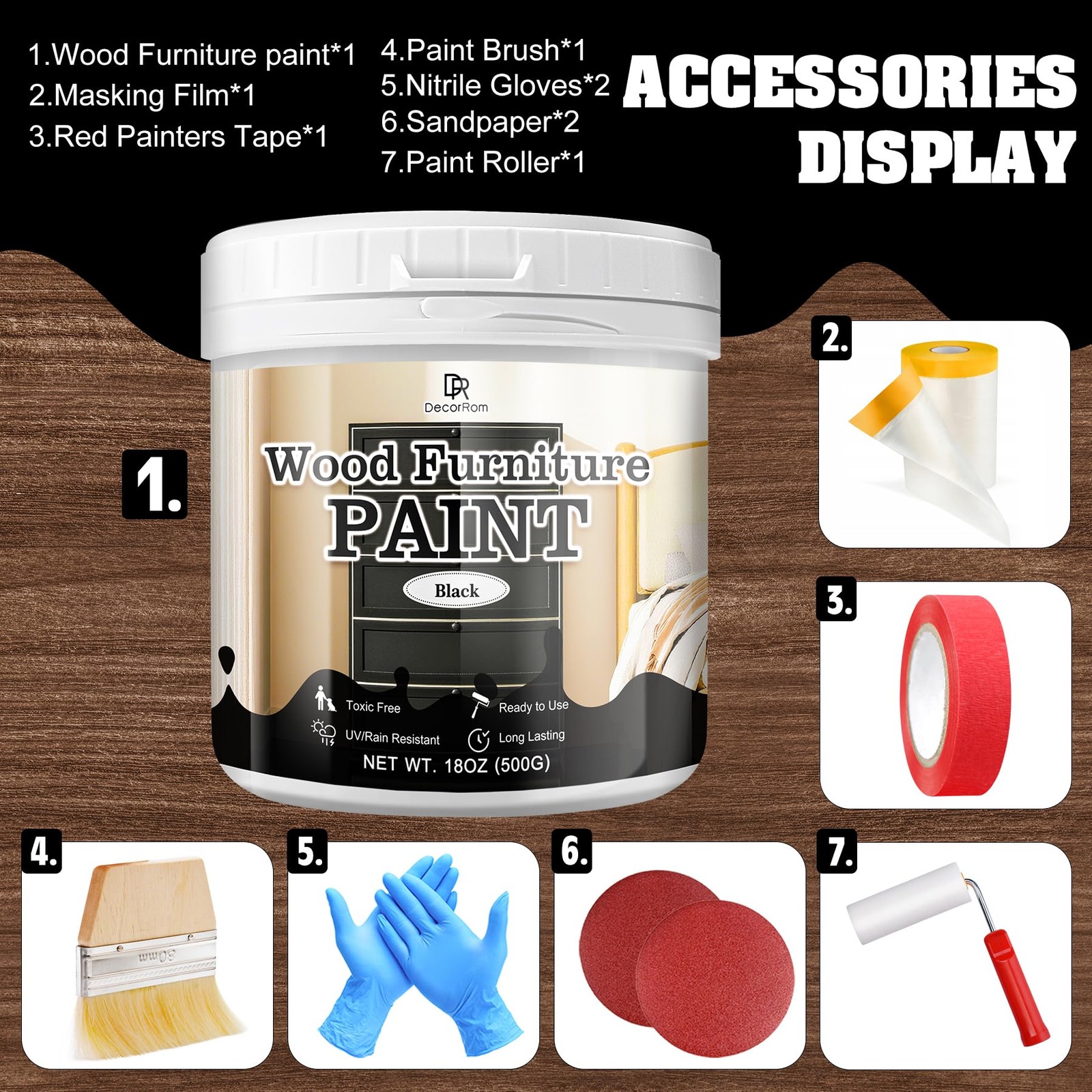 Wood Furniture Paint, 18oz Black All 18 Fl Oz (Pack of 1),