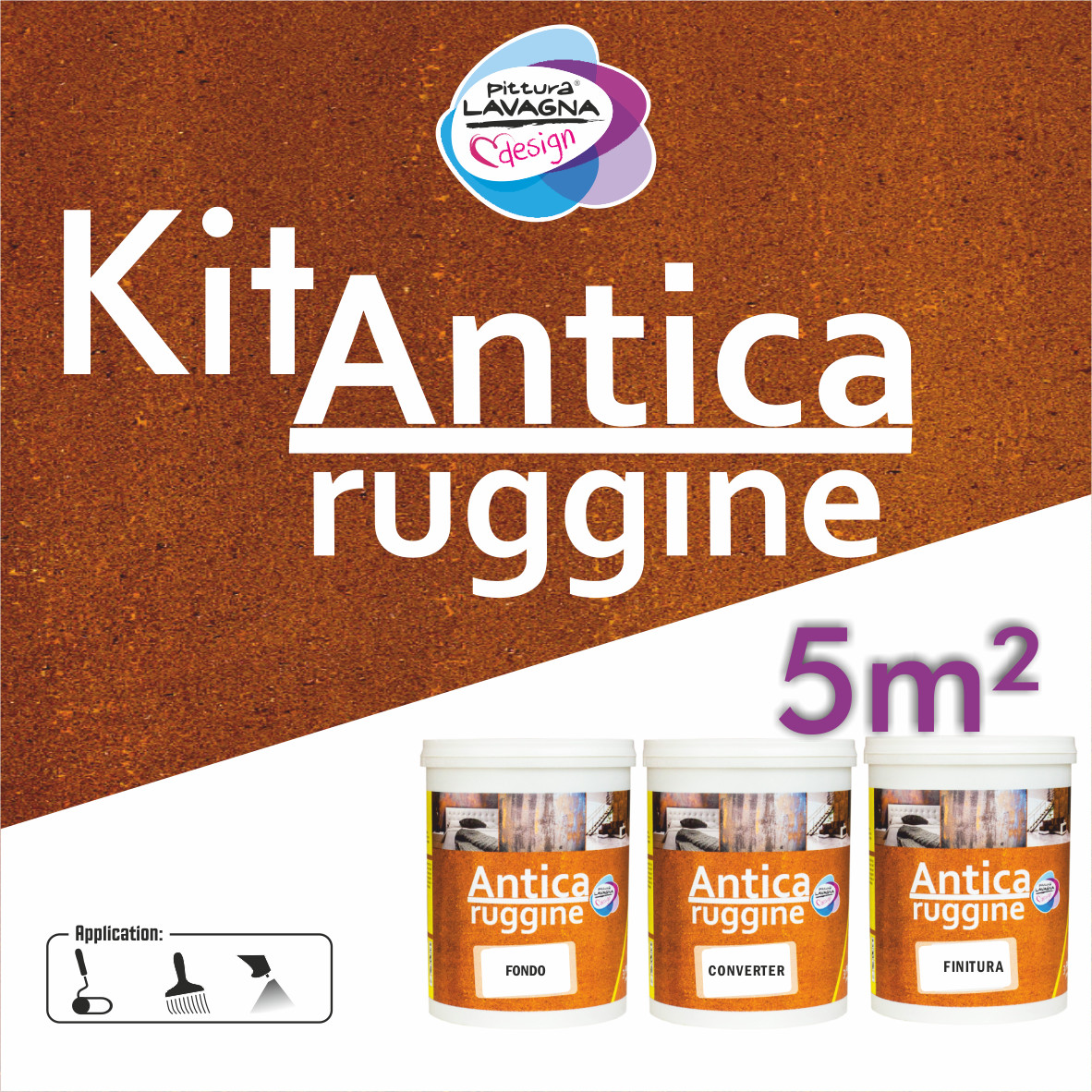 Kit Vernice Parete Effetto Ruggine Corten – Fondo Attivatore e Finitura 5 M²