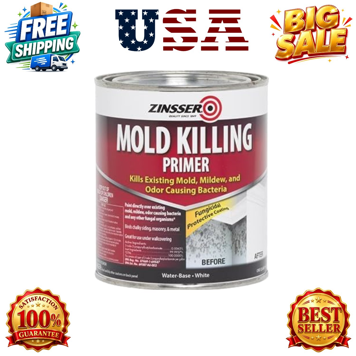 qt White , Mold Killing Primer Water-Based Mold Killing Primer Pack of 3