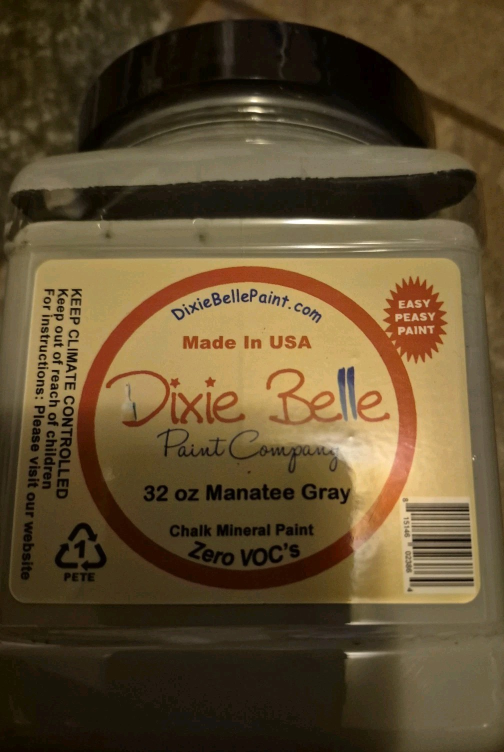 Dixie Belle Chalky Furniture Paint Manatee Gray 32 oz Can Zero VOC’s