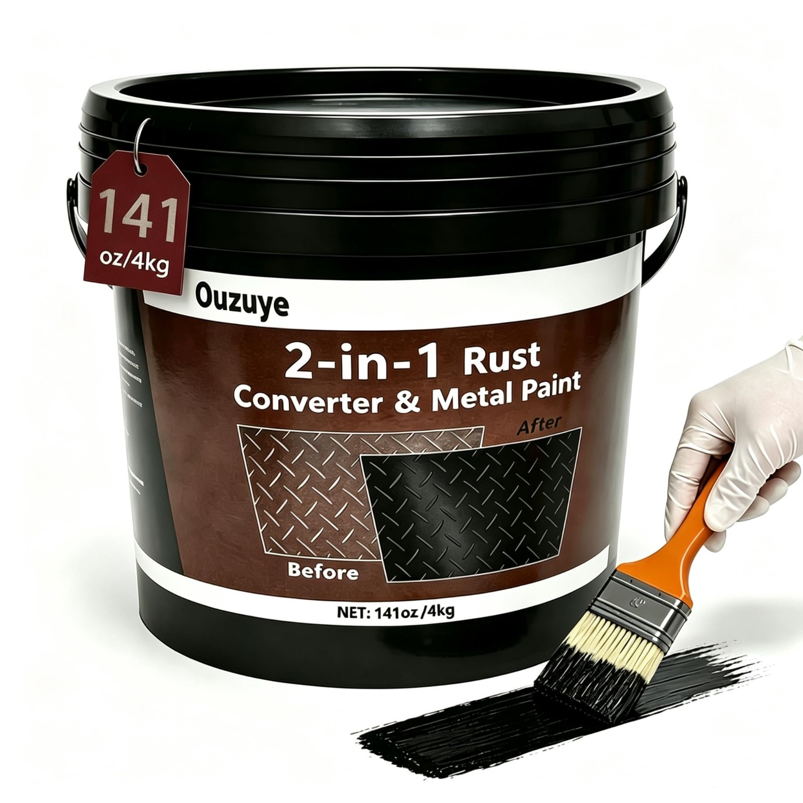 2-in-1 Rust Converter & Metal Primer, 141oz Black Rust Reformer Paint, Heat Resi