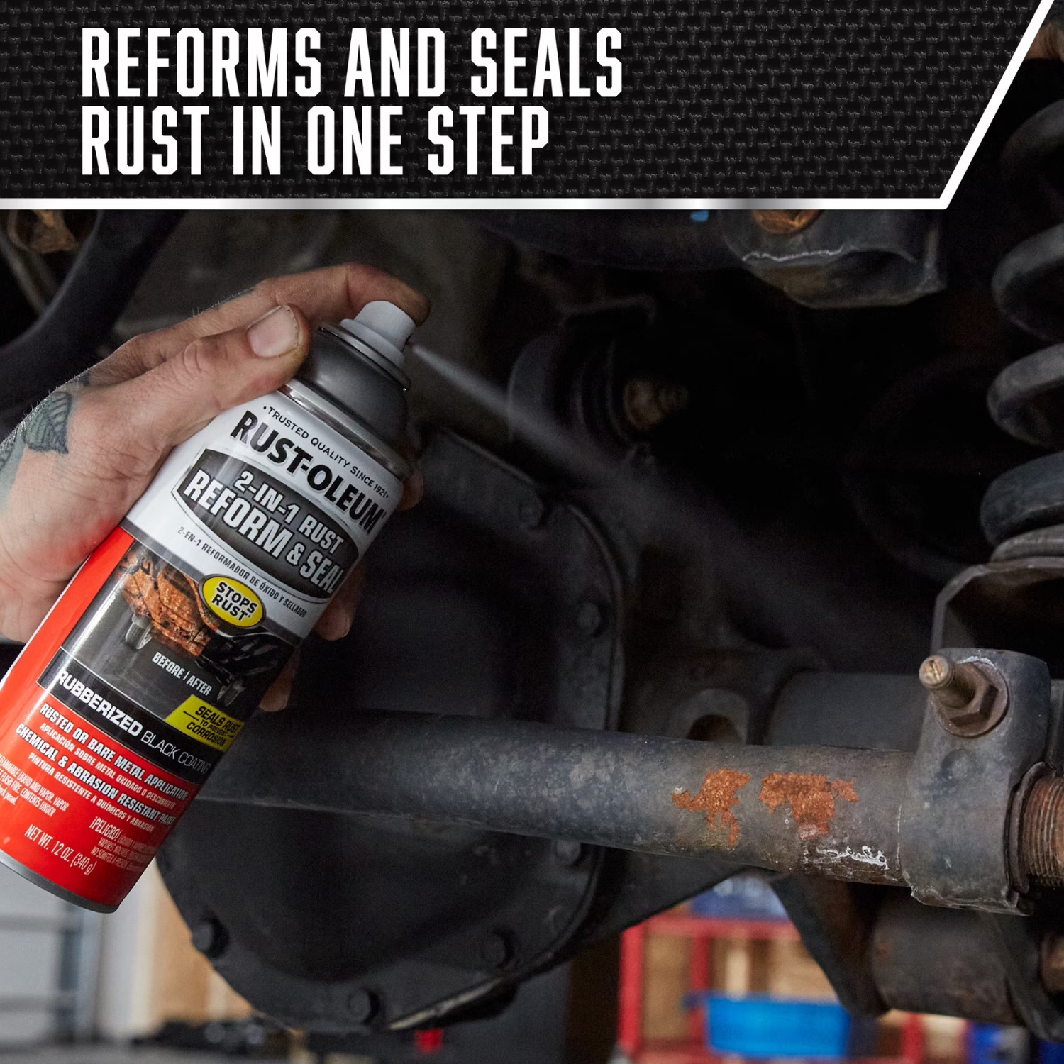 (2 Pack) Rust-Oleum Stops Rust 2-in-1 Rust Reform & Seal Spray Black, 12 oz