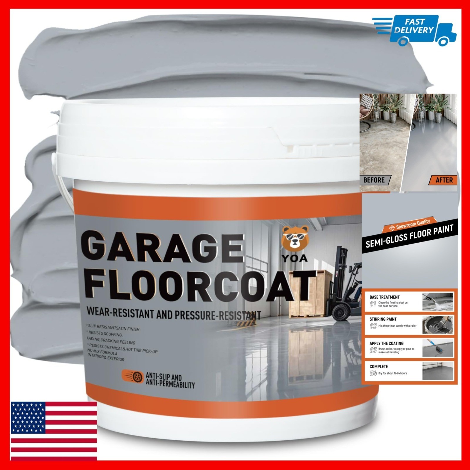 YOA Professional Concrete Garage Floor Paint – 1 Gallon Smoke Gray