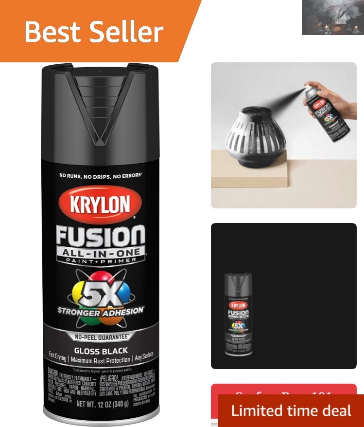 Fusion All-In-One Adhesive Spray Paint 12oz Gloss Black for Indoor/Outdoor Use