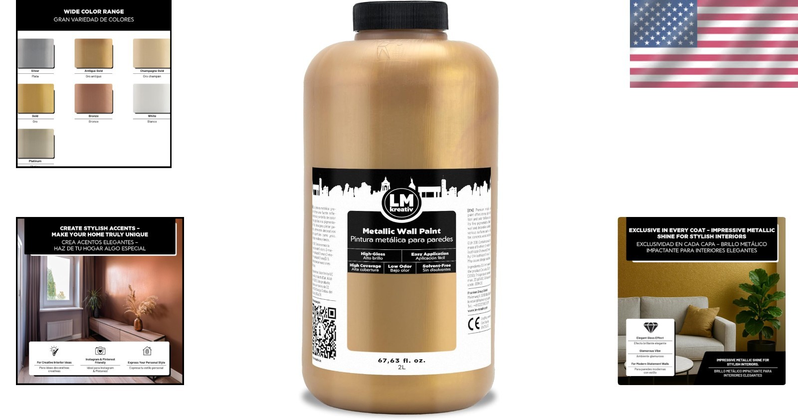 Easy Apply Metallic Wall Paint Antique Gold 67.6oz – Stylish Interiors