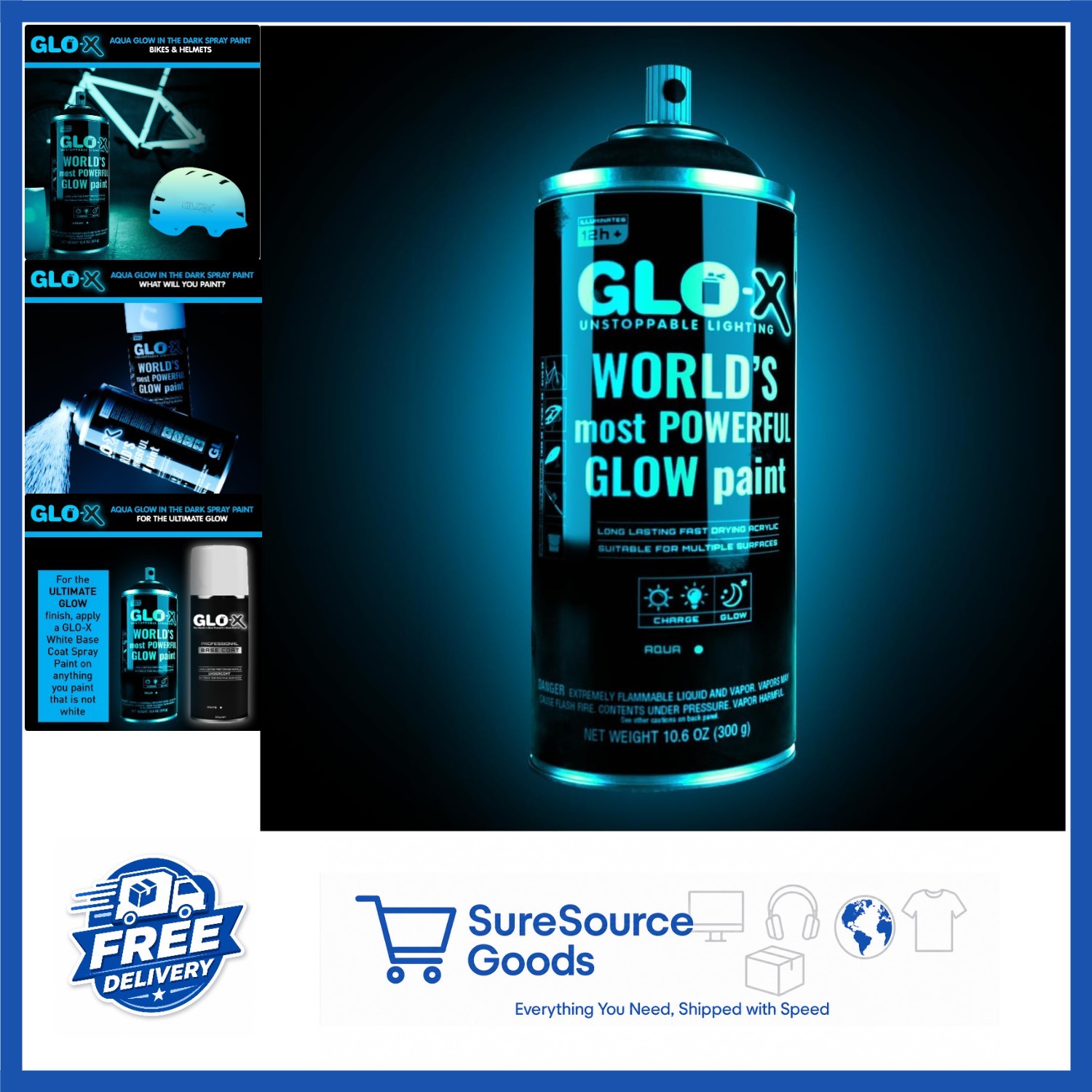 Blue Glow In The Dark Spray Paint 10.6 oz Acrylic for Indoor/Outdoor Use