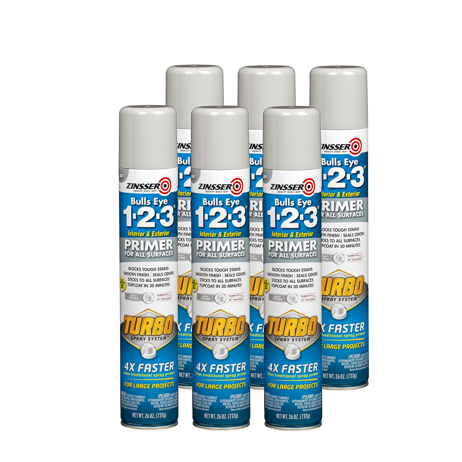 343748-6PK Bulls Eye 1-2-3 Turbo Primer Spray, 26 oz, Gray, 6 Pack