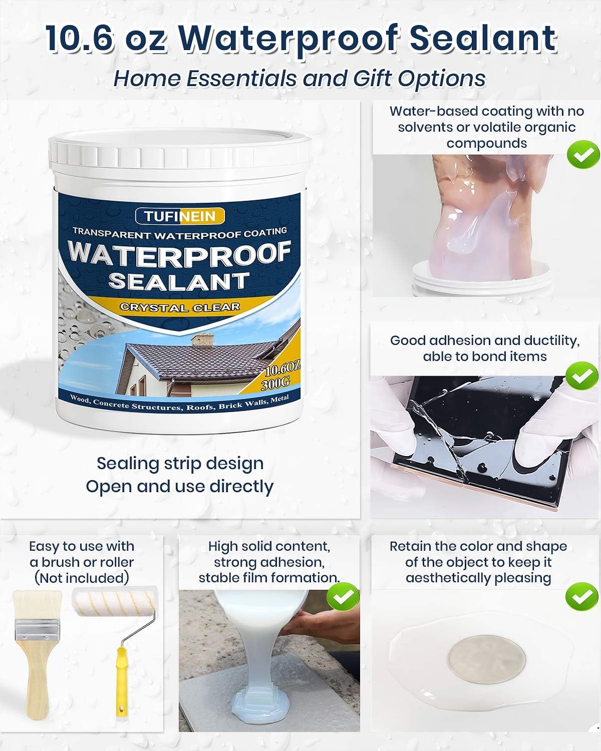 Transparent Waterproof Coating, TUFINEIN 10.6oz Invisible Clear