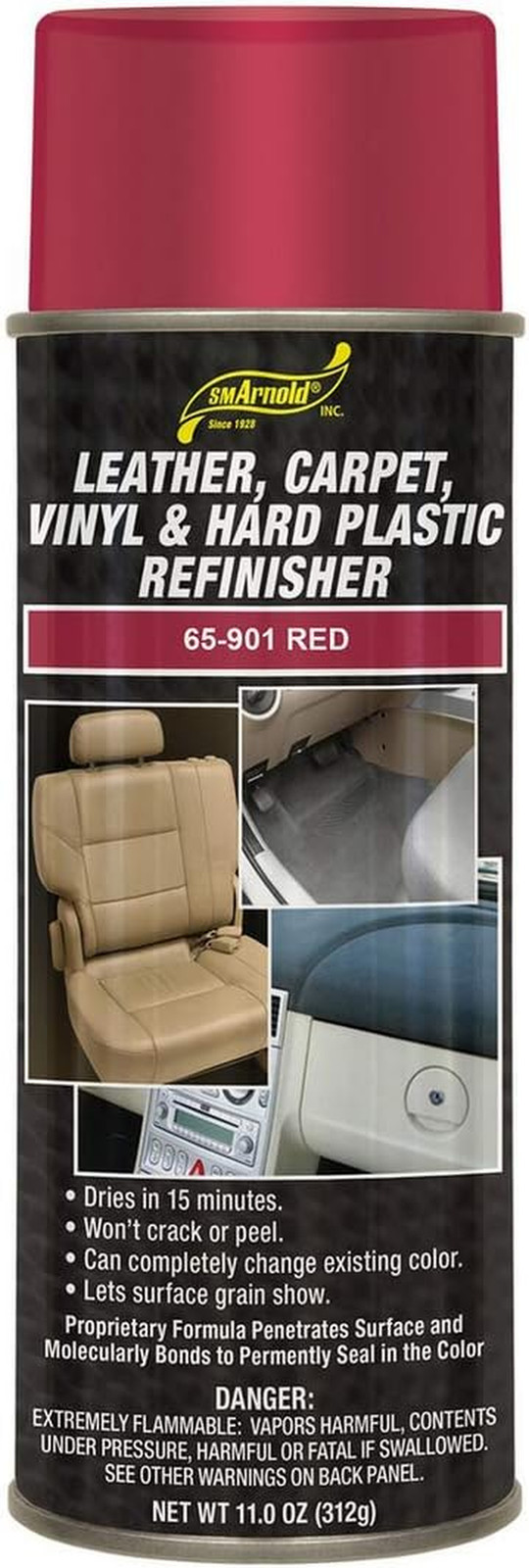 Refinishing Spray Paint – RED 11 Oz. – for Leather, Carpet, Vinyl, Metal, Plasti