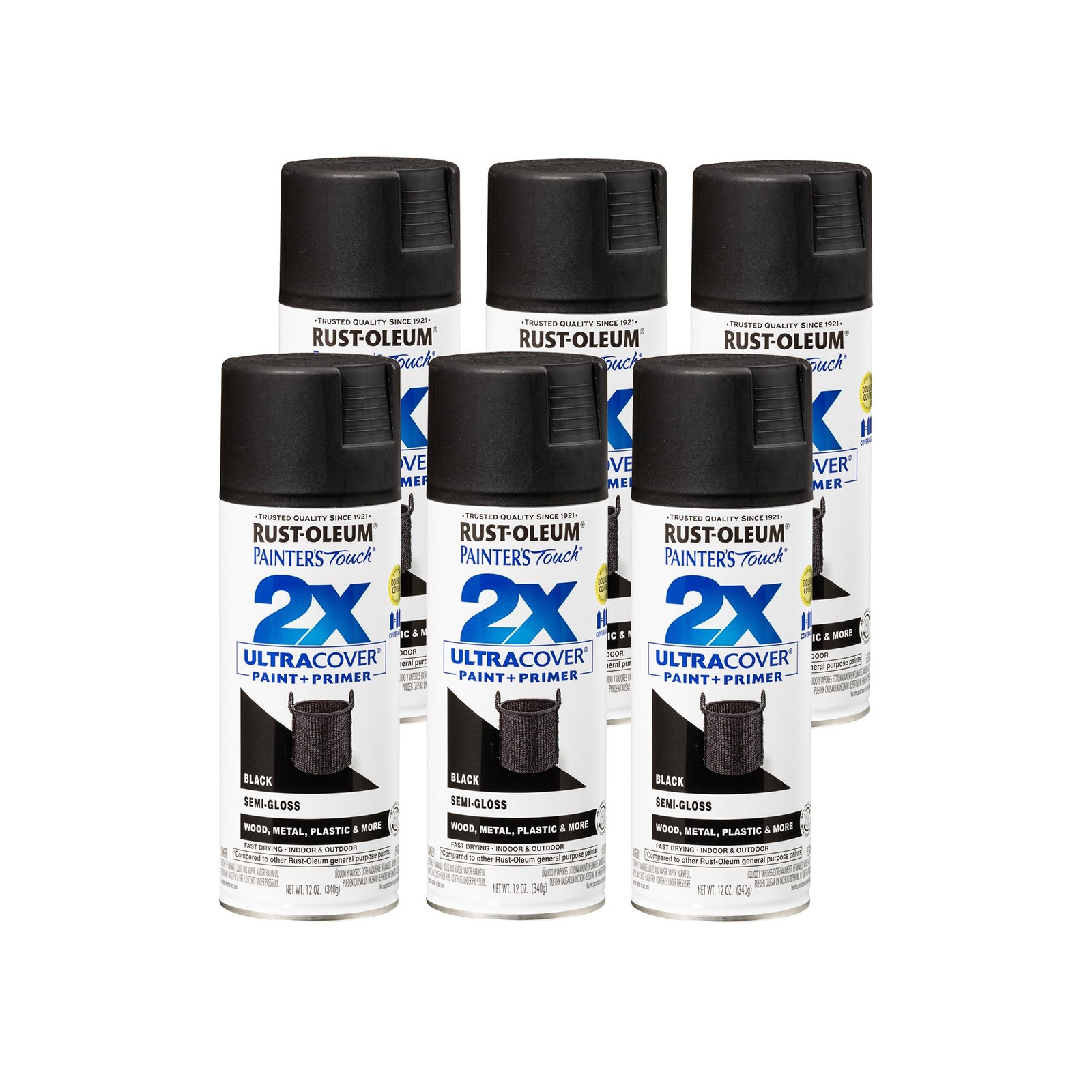 Painter’s Touch 2X Ultra Cover Semi Gloss Black Spray Paint 12 Ounce Pack Of 6
