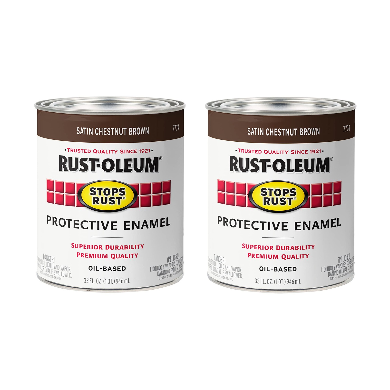 Rust-Oleum 7774502-2PK Stops Rust Brush On Paint, Quart, Satin Chestnut Brown