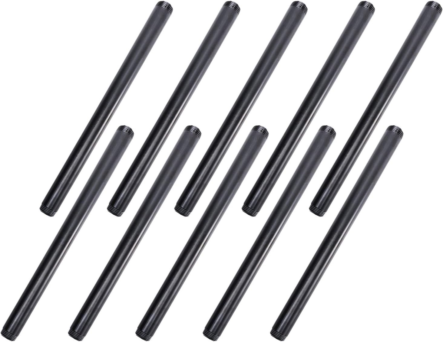 1/2″ X12″ Black Painted Iron Pipe, 10 Pack Threaded Black Paint Finish Metal Pi