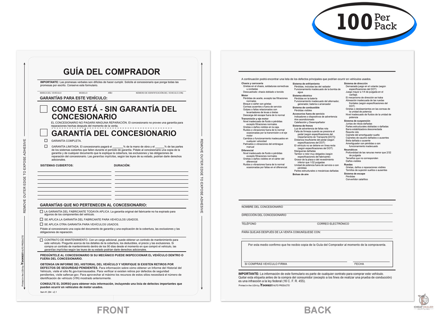 Interior Self-Adhesive Spanish Buyers Guides (Guía Del Comprador) (100 Per Pack)