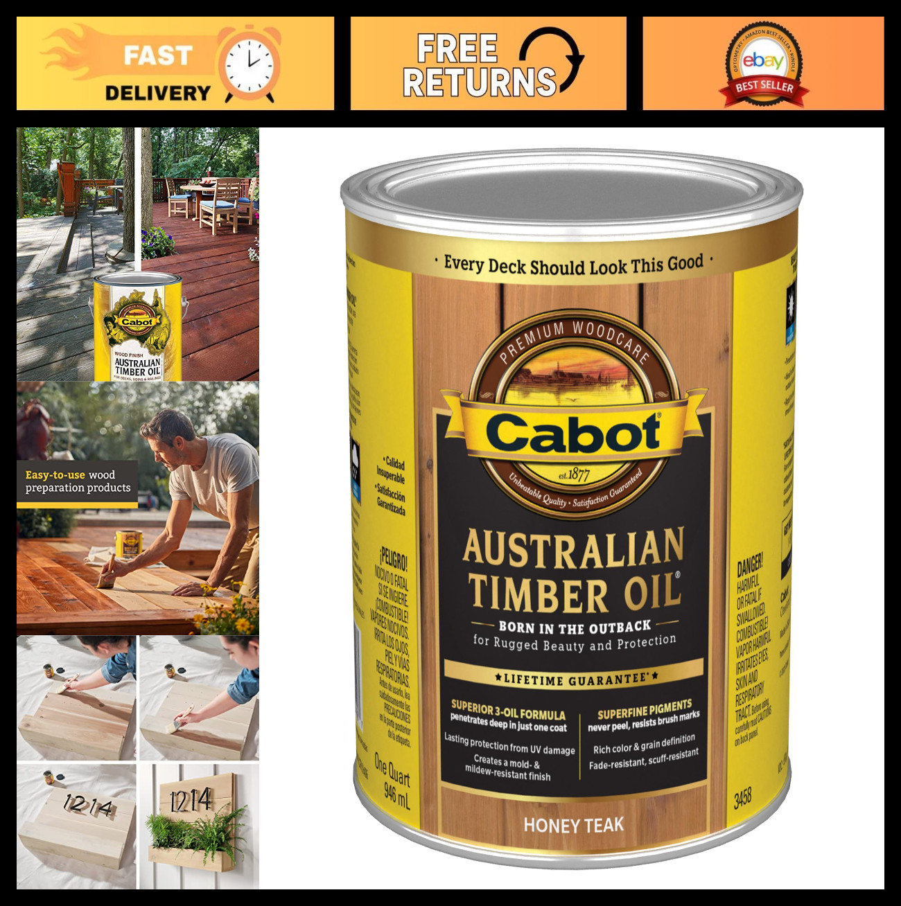 Australian Timber Oil Wood Stain & Protector, Honey Teak, 1 Quart – Outdoor Fini