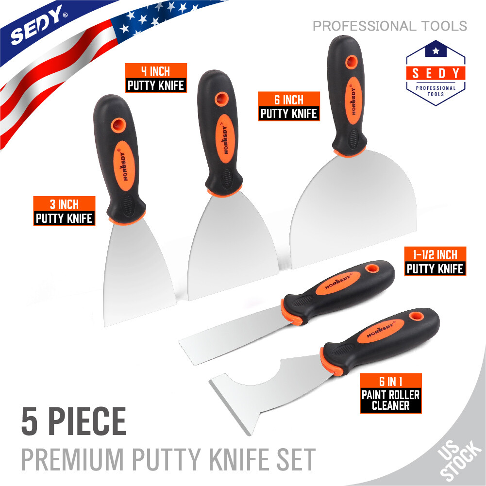 5 Putty Knife Set Stainless Steel 1.5″ 3″ 4″ 6″ 6in1 Drywall Knife Painter Tool