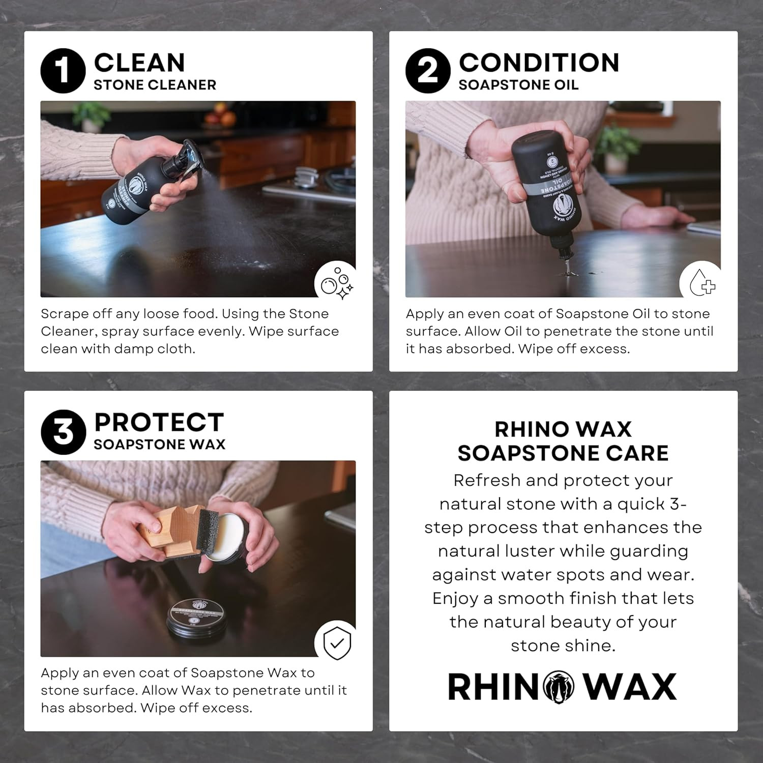 Soapstone Ultimate Care Kit – Soapstone Wax, Soap-Stone Oil, Stone Spray Cleaner