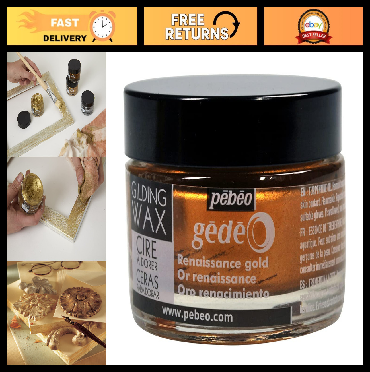Metallic Gilding Wax – Antiquing Paste for Furniture, Glass, Metal & Crafts, 5.6