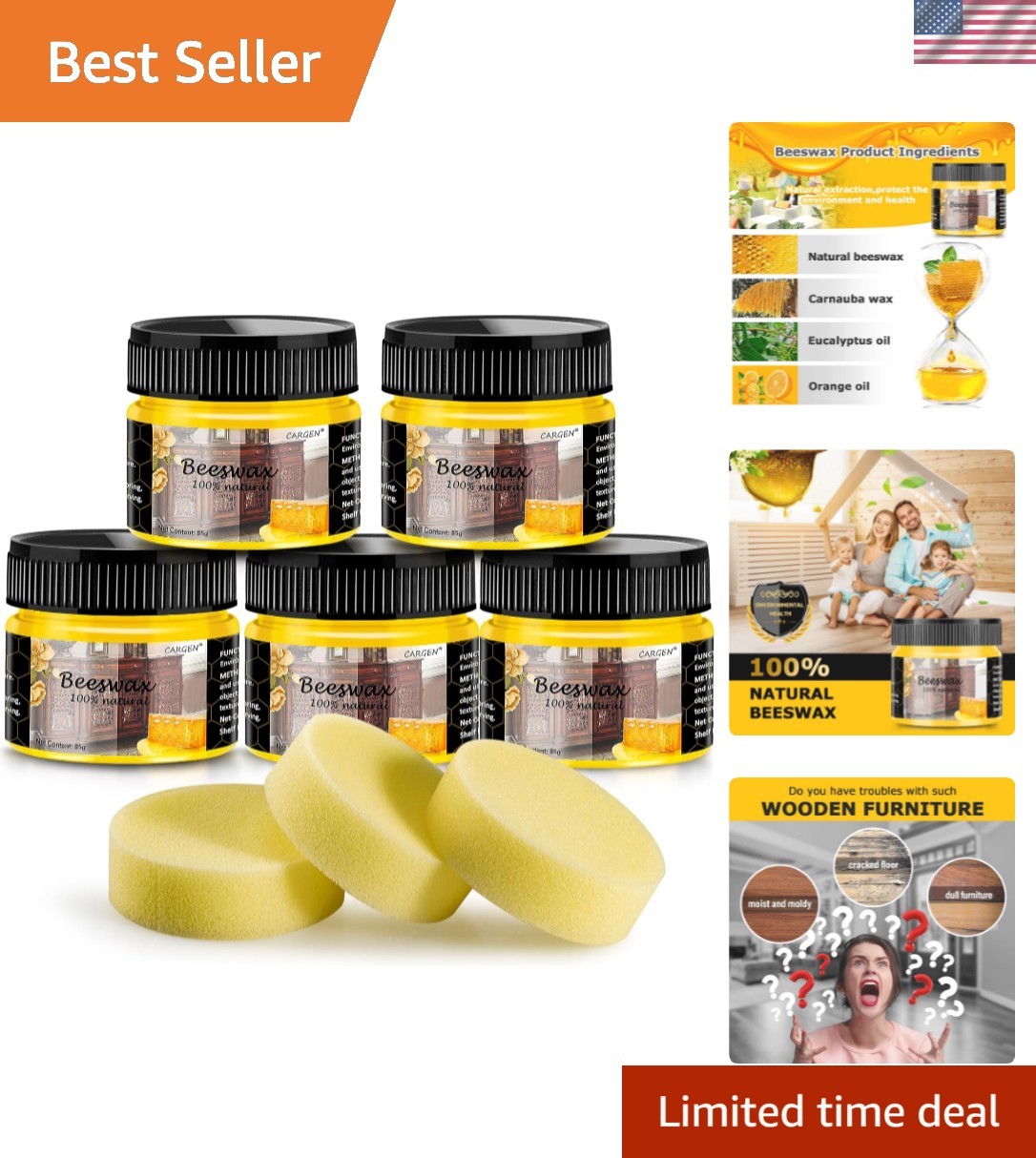 All-Purpose Beeswax Polish & Sponges Set – Elegance for Your Wooden Surfaces