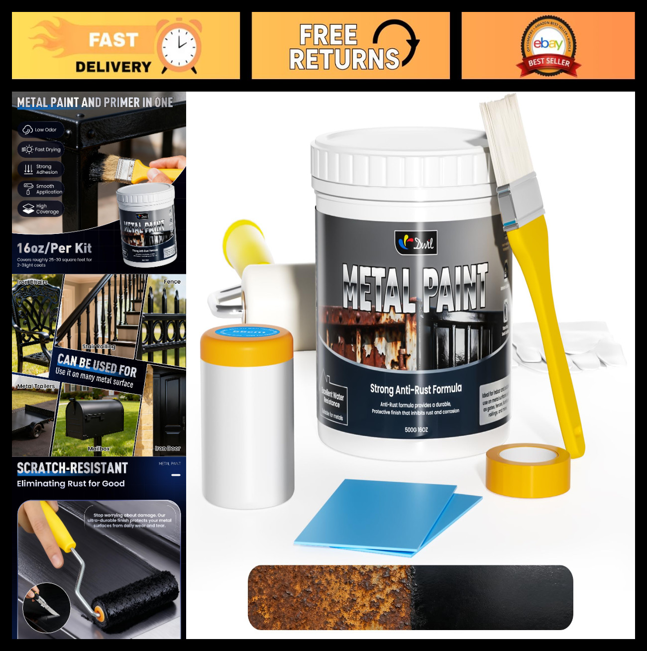 Waterproof Anti-Rust Metal Paint – 16oz for Gates, Fences, Furniture, Crafts – 2