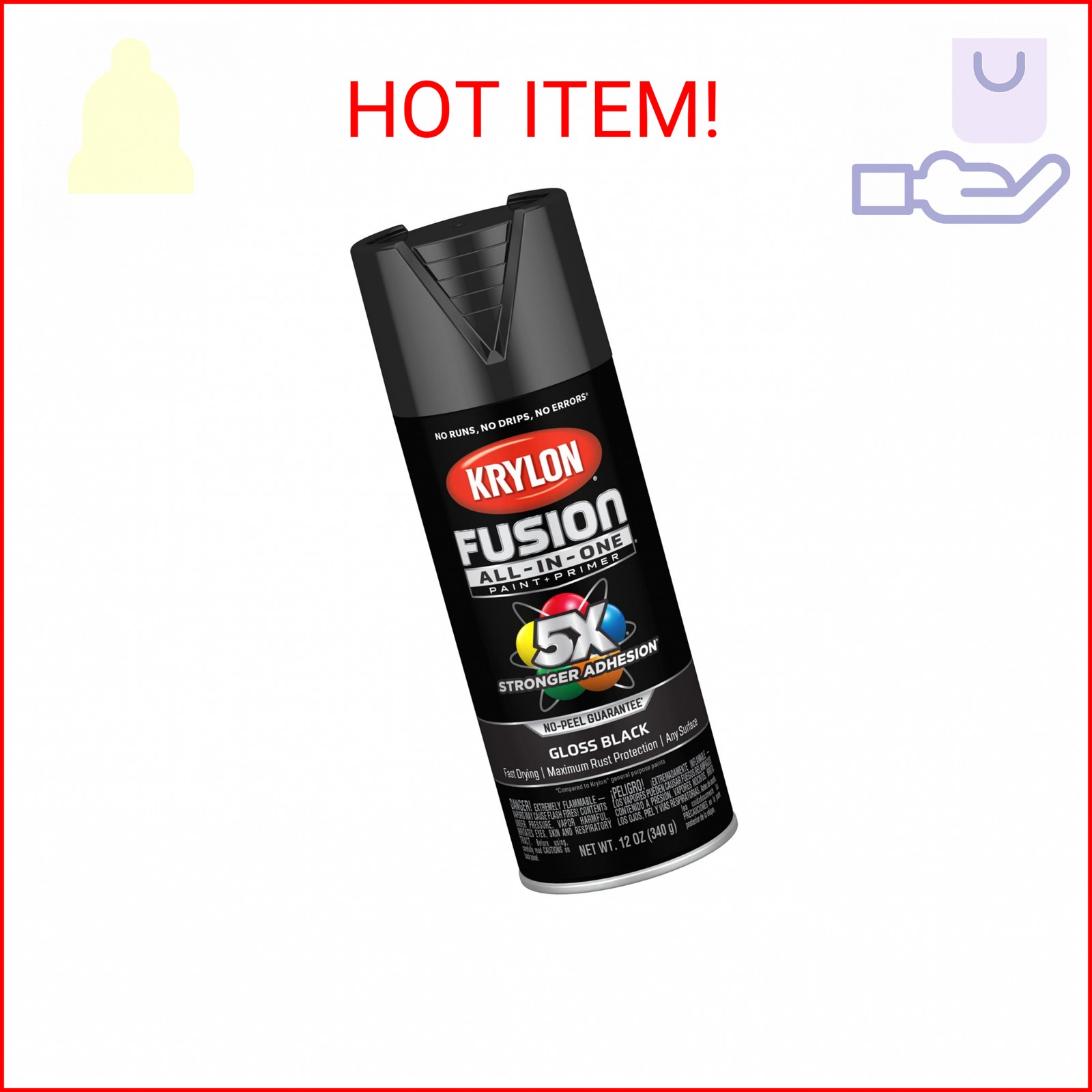 Krylon Fusion All-In-One Adhesive Spray Paint for Indoor/Outdoor Use, 12 oz, Bla