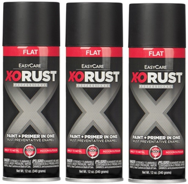 X-O Rust XOP19-AER Flat Black Anti-Rust Enamel Spray Paint + Primer – 3 Pack