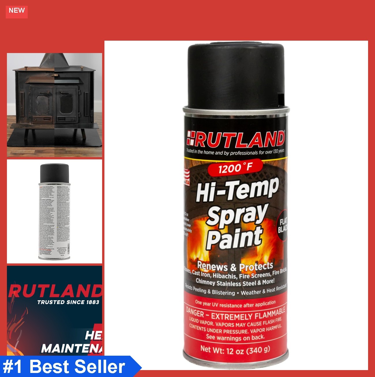 Hi-Temp Spray Paint 1200 Degree F Flat Black Heat Resistant For Grill Stove