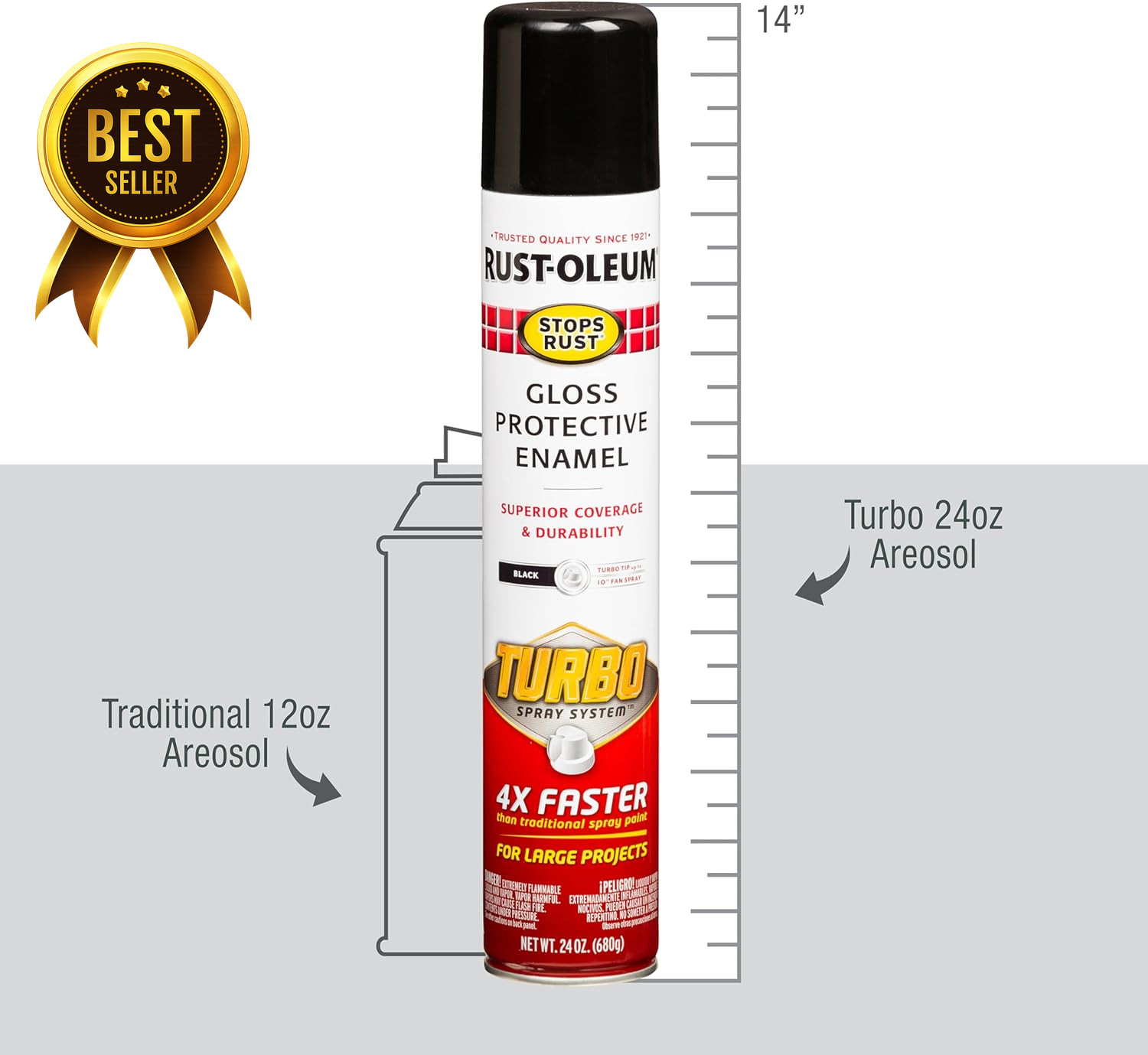 6 Pack Stops Rust Turbo Spray Paint 24oz Gloss Black Fast Coverage Aerosol