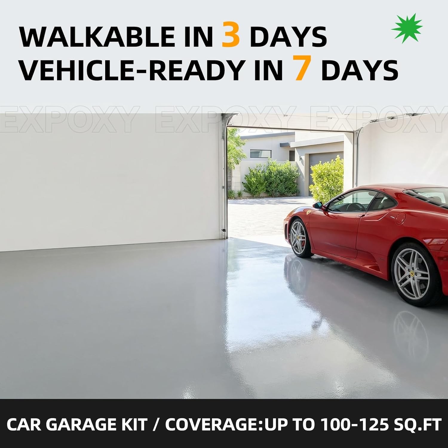 Garage Floor Epoxy Kit Concrete Coating Gray High Gloss 64oz Paint, 100-125sq ft
