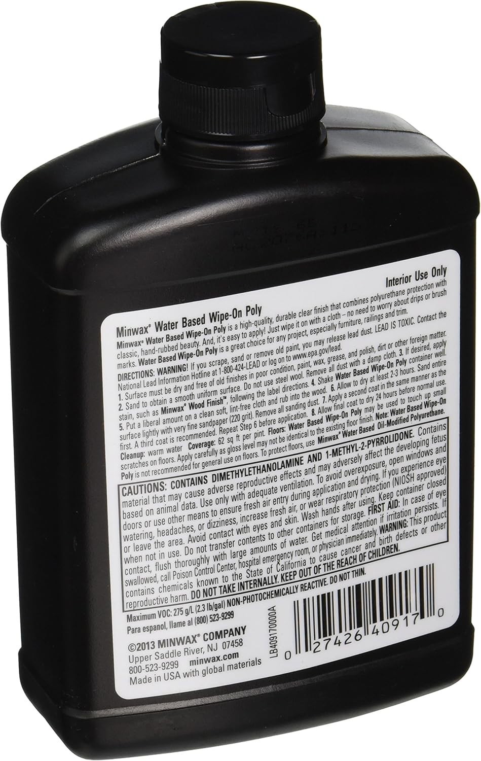 Water-Based Wipe-On Polyurethane, Satin, 1 Pint