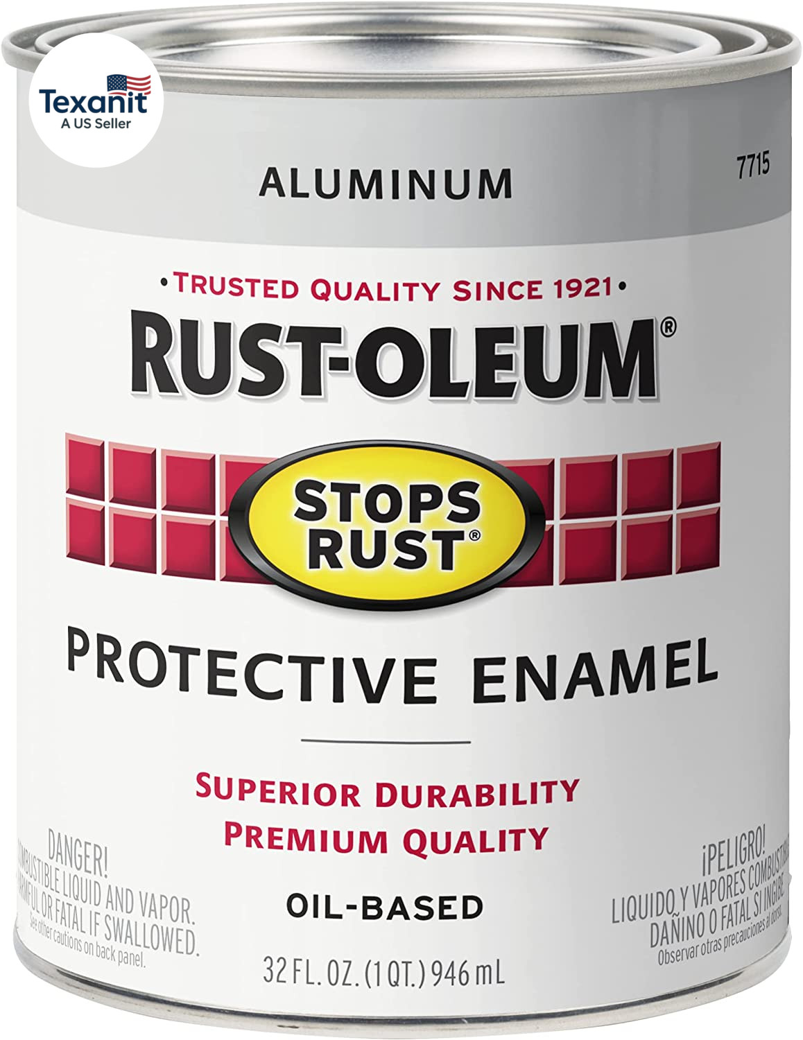 7715502 Stops Rust Brush on Paint, Quart, Metallic Aluminum (Pack of 1)